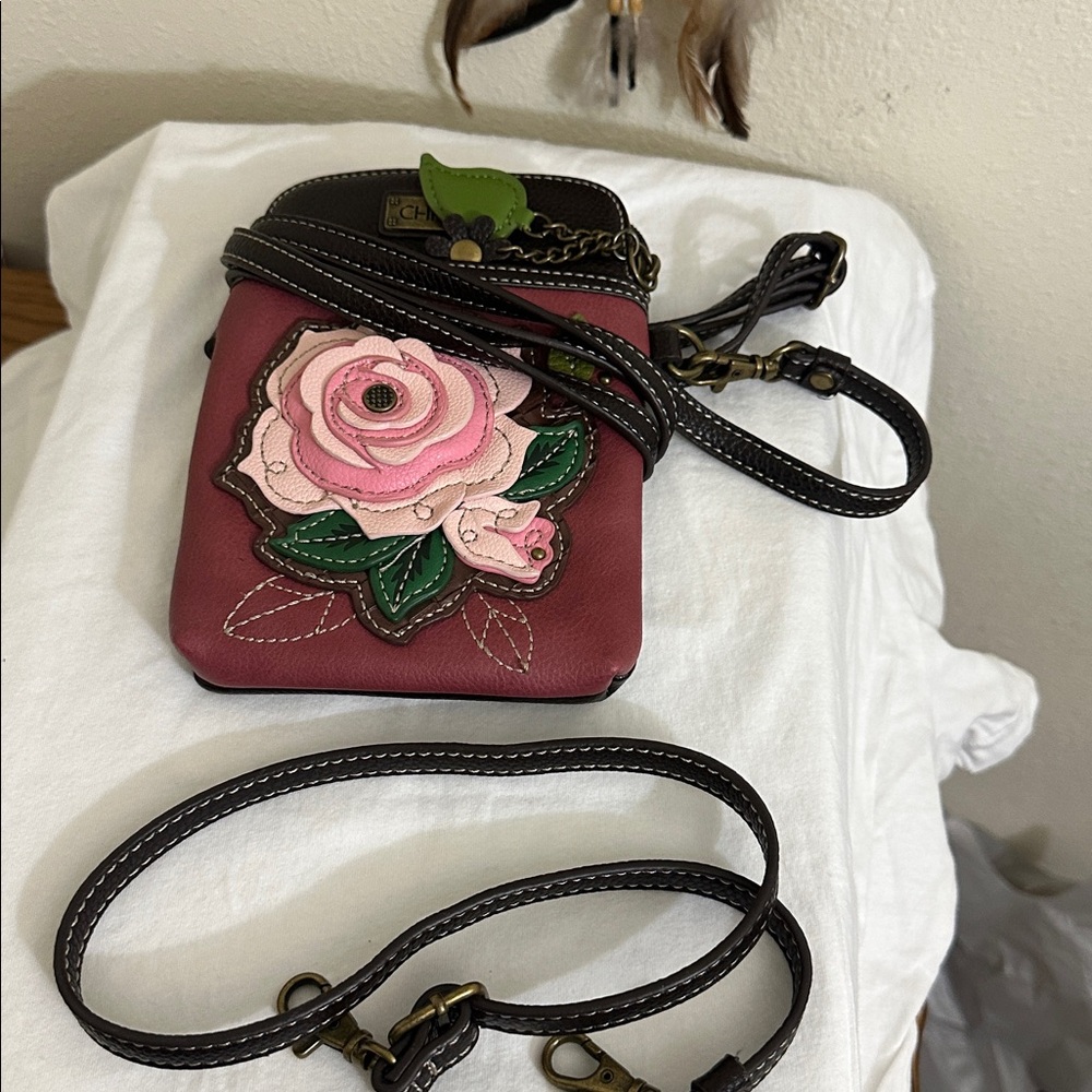 Chala Floral Pink and Brown Crossbody Bag - Picture 7 of 9
